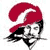 Pixelated icon of a person wearing a red cap with a white 'P' logo, black clothing, and a mustache, set against a white background.