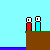 Pixelated animation shows two figures on a brown platform with a pink worm-like creature emerging from the ground, moving toward the figures, and then vanishing with blue splatters and text reading 'wow' and 'frosh-snack'