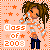 Pixel art contact sheet of six animated frames showing a cartoon character with brown dreadlocks, orange and white striped shirt, dark blue pants, holding an object to her face against a peach background with orange stars.
