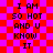 Pixelated text on a red and purple checkered background with no visible motion changes.