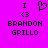 Pixelated icon with bright pink background showing 'I <3 BRANDON GRILLO' text and a heart symbol, where the left version includes an animated heart that changes from open to closed.