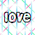 A 4x4 contact sheet of animated frames showing the word 'love' repeated in a grid with colorful diagonal stripes and small heart symbols, each frame displaying subtle animation changes.