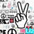 Animated icon shows a hand making peace sign over layered background elements including text and symbols.