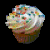 A 3-frame animated contact sheet showing a cupcake with white frosting and colorful sprinkles, where the text "Bite" appears in frame 1 and frame 2, then changes to "Bite me!" in frame 3.