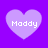 Four light purple heart shapes on a solid purple background, each containing the text 'Maddy' in white pixelated font.