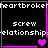 Pixelated black square with pink border containing white text and heart symbols, arranged in a