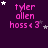 Purple background with pink text 'tyler allen hoss < 3' and white/grey stars in a pattern, showing animation changes across frames