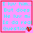 A four- of pixelated text on pink background with red borders, each containing identical cyan text and a heart symbol
