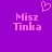Purple background with pink pixelated text 'Misz Tinka' and a pixelated heart symbol above the text on the left side.