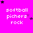 A bright pink background displays repeated text "softball pitchers rock" with scattered black and purple stars in a