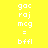 Pixelated text 'goc raj mcg = bffl' displayed in white on four colored quadrants: yellow top-left, pink bottom-left, coral top-right, coral bottom-right.
