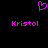 A static pixel art image with a black background, featuring two identical pink text labels and one pink heart symbol above them.