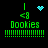 Four pixel-art display green text and icons on black backgrounds with animated blue symbols changing across observations