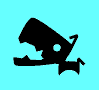 Black silhouette of a cartoon character with circular eyes and a number '1' on its side, set against light blue background.