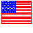 Static image of a stylized American flag with blue field containing white squares and red-and-white striped body.