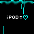 Animated sequence of iPOD= heart icons with colored waveforms above each, cycling through cyan, blue, purple, pink, red, orange, yellow, green hues on black background.