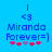 Blue background with pixelated text 'Miranda Forever=]' and four red/purple asterisks, showing two animation frames where the third asterisk shifts from purple to red.