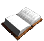 Animated sequence of an open book with brown wooden covers and white pages, showing page-flipping motion