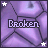 A 48x48 pixel animated buddy icon with a purple cracked background and the word "Broken" in pixelated text, showing two frames where the text color shifts from light purple to white.