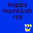 Blue background with four identical 'Happy Hanukkah <33' text blocks and yellow menorah icons in different positions.