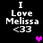 Black background displays white text "I Love Melissa <33" with a pixelated heart symbol changing color across frames.