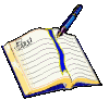 Open journal with lined pages, blue bookmark, and pen resting on top, displayed in a of repeated identical copies