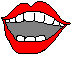 Two pixelated red lips with white teeth; left mouth closed gray interior, right mouth open pink tongue extended.
