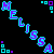 Animated pixel art displays repeating diagonal text strings 'MELISSA' in cyan and purple with small square accents on black background.