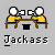 Pixelated animation of two yellow-shirted figures at a brown table with white screens, showing sequential hand movements and screen interactions.