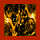 Animated contact sheet showing two frames of a pixelated cat-like creature with glowing eyes and fur, set against an orange background.