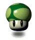 Four views of a green and white mushroom-shaped character with black oval eyes, each showing different angles against a gray background.