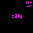 A static image with a black background featuring a pink pixelated heart symbol above two instances of the text 'billy' in pink pixelated font.