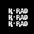 Pixelated text 'K·RAD' repeated in four on black background with pink horizontal bars across some