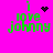 Bright pink background with green pixelated text "i love johnny" and four distinct animated symbols replacing the heart symbol in the top-right corner of the text block.