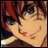 Anime-style character with red hair and closed eyes, holding a cigarette, next to pixelated text on a black background.