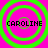 Four identical green concentric circles on a bright pink background with the text CAROLINE in black pixelated font across each circle.