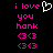 Pixelated text and symbols in pink on black background with white heart symbol above 'i love' text.