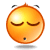 Animated orange circular emoji with closed eyes and small black mouth, showing breath animation on gray background.