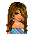 Pixel art of a female doll with long brown hair, wearing a striped top and jeans, standing against white background with pink text "Get Low".