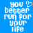 Blue background with white pixelated text reading "you better run for your life" and a heart symbol replacing the 'o' in 'you' on the left side.