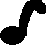 Black and white pixelated musical note icon with rounded stem, circular head, and curved tail on solid background.