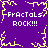 Pixelated purple background with yellow jagged border and four instances of text reading "Fractals ROCK!!!" in white block letters.