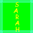 Green background with light blue lines and vertical yellow text reading 'SARAH' in pixelated font