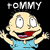 Pixel art contact sheet of Rugrats characters with text labels, featuring six distinct cartoon figures and creator credits on a black background.