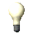 A static pixelated image of a light bulb with a glowing white bulb and a metallic base against a gray background.