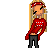 Pixel art contact sheet showing two frames of an animated character with blonde hair, red headband, and red sweater with white dots, standing against a transparent background with vertical "SO COLD" text in pink and yellow.