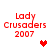 Red pixelated text "Lady Crusaders 2007" appears in four positions with a red heart icon in the center and a pink heart icon in the top-right corner