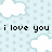 Pixelated text on a light blue background with white clouds, stating "i love you but, I don't want to get hurt again" in black lowercase letters.