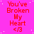 A static image with a bright pink background displaying repeated text "You've Broken My Heart </3" in red, with white dots scattered across the background.