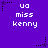 Purple background with white text 'ua miss kenny' repeated in a pattern, surrounded by black and purple star-shaped pixel clusters